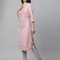Aurelia Pink Printed Straight Kurta image 3