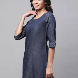 Aurelia Blue Cotton Woven Pattern Straight Kurti image 3