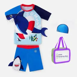 Little Surprise Box Kids Blue Printed T-Shirt, Shorts, Swim Cap with Swim Bag-picture-33