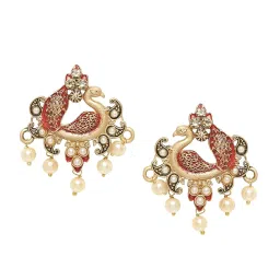 OOMPH Jewellery Red Enamel Kundan Peacock Shape Stud image 3