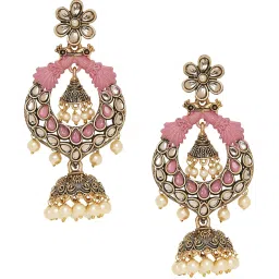 OOMPH Jewellery Pink Peacock Design Kundan Jhumki image 3
