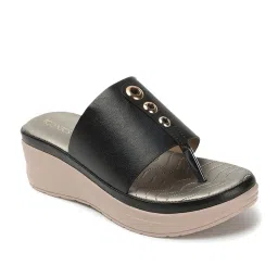 Iconics Women's Black Thong Wedges image 3