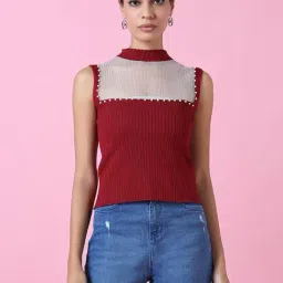 showoffff SHOWOFF Red Embellished Top-picture-11