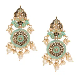 OOMPH Jewellery Mint Green Enamel Kundan & Pearls Ethnic Dangler image 3