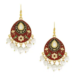 OOMPH Jewellery Red Maroon Enamel Floral Ethnic Tear Drop image 3