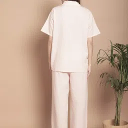 Kanvin Peach Cotton Self Pattern Shirt Pyjamas Set image 2