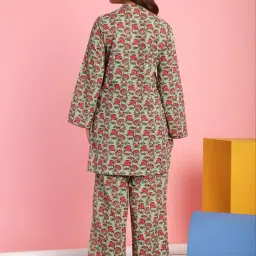 Secret Wish Green Cotton Printed Tunic & Pyjamas Set image 2