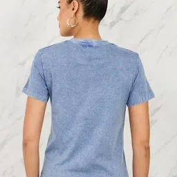 Styli Denim Blue Cotton Printed T-Shirt image 2