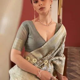Elora Grey Linen Woven Saree With Unstitched Blouse image 3