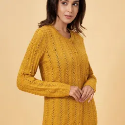 Rangmanch by Pantaloons Mustard Crochet Pattern Cardigan image 3