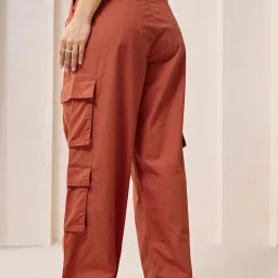 Bewakoof Rust Relaxed Fit High Rise Parachute Pants image 2