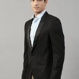 HARSAM Men Black Self-Design Single-Breasted Formal Blazer image 4