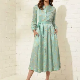 Fabindia Green Floral Print Shirt Dress-image-6