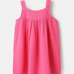 United Colors of Benetton Girls Pink Pure Cotton Crochet Dress image 2