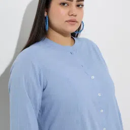 Diza by Westside Blue Solid Cotton A-Line Kurta image 5