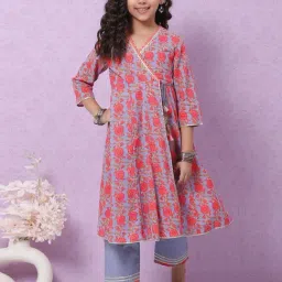biba girls Biba Kids Blue & Red Cotton Floral Print Kurta Set-picture-22