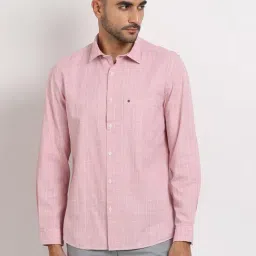 Turtle Light Pink Cotton Slim Fit Chequered Shirt-picture-13