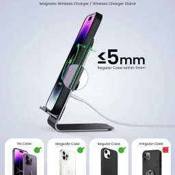 Unigen Audio Unistand Mag Safe Fast Charging Stand 15W Magnetic Charger with QC 18W Adapter (Grey) image 3