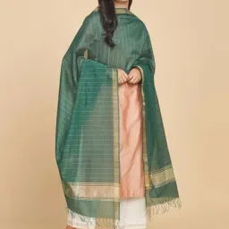 Fabindia Green Cotton Striped Dupatta-picture-27