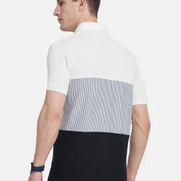 Octave White & Black Cotton Regular Fit Colour Block Polo T-Shirt image 2