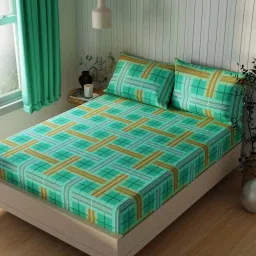 BIANCA Lopez Sea Green Cotton 120 TC Kopa Extra Smooth Double Size Bed Sheet With Pillow covers image 3
