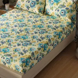 BIANCA Lopez Blue & Yellow Cotton 120 TC Kopa Extra Smooth Double Size Bed Sheet With Pillow covers image 3