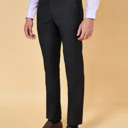 Peregrine by Pantaloons Black Slim Fit Self Pattern Trousers image 3
