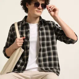 Bushirt Black 100% Cotton Checked Shirt-image-68