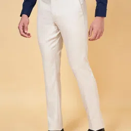 Peregrine by Pantaloons Beige Slim Fit Self Pattern Trousers image 3