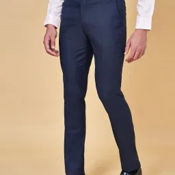 Peregrine by Pantaloons Navy Slim Fit Self Pattern Trousers image 3