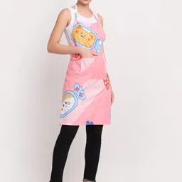 Arrabi Pink & Blue Cartoon Printed Cotton Aprons With 2 Patch Pockets image 3