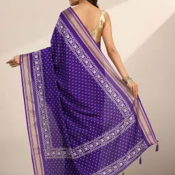 Libas Purple Printed Saree with Unstitched Blouse image 2