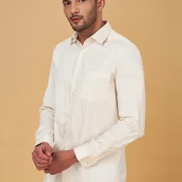 Peregrine by Pantaloons Beige Cotton Slim Fit Printed Shirt image 3