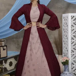 SHUBHKALA Dusty Pink & Maroon Embellished Lehenga and Choli Set With Jacket image 3