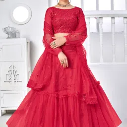 SHUBHKALA Rani Pink Embellished Lehenga and Choli Set With Dupatta image 3