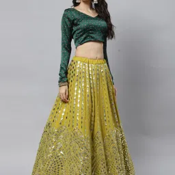 SHUBHKALA Lime Green Embellished Lehenga and Choli Set With Dupatta image 3