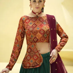 SHUBHKALA Rama Green Embellished Lehenga and Choli Set With Dupatta image 3