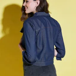 BUYNEWTREND Navy Denim Jacket image 2