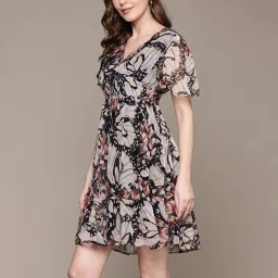 Label Ritu Kumar Black Printed Fit & Flare Dress image 3