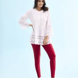 go colors! Go Colors Shimmer Ankle Length Leggings For Women | Smooth Nylon Finish, Mid Rise, Dark Red-picture-29