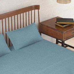 fabindia home Fabindia Navy Cotton 92 TC Single Bed Sheet With Pillow Cover image 3