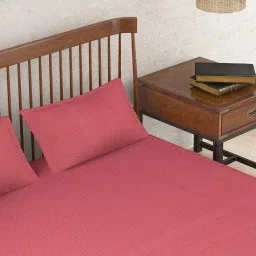 fabindia home Fabindia Red Cotton 92 TC Double Bed Sheet With Pillow Covers image 3