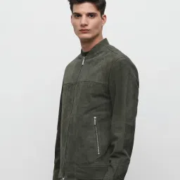 SELECTED HOMME Sage Green Regular Fit Leather Jacket image 3