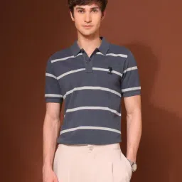 U.S. Polo Assn. Grey Cotton Slim Fit Striped Polo T-Shirt-picture-18