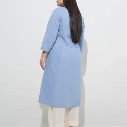 Diza by Westside Blue Solid Cotton A-Line Kurta image 2