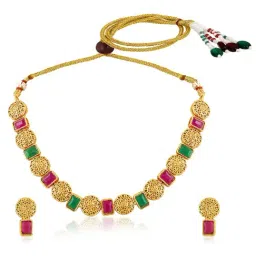 Peora Gold Plated Pink Green Synthetic Stone Necklace & Earrings Set-picture-43