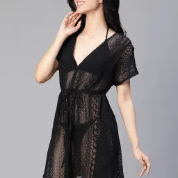 Oxolloxo Black Self Design Beachwear Dress image 3