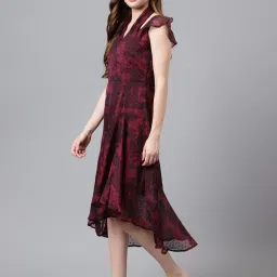 Latin Quarters Maroon Printed High-Low Dress image 3