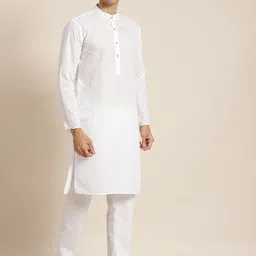 SOJANYA Men White Chikankari Pure Cotton Kurta with Churidar & Nehrujacket image 2