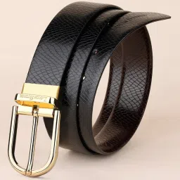 Louis Stitch Black Textured Leather Reversible Belt for Men image 2